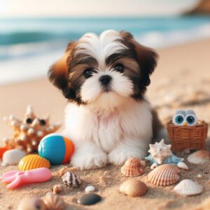 Havanese puppy on the beach